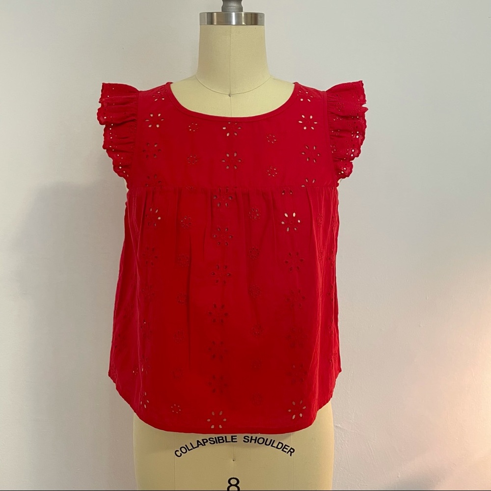 Tommy Hilfiger Red Eyelet Flutter Sleeve Tie Top
